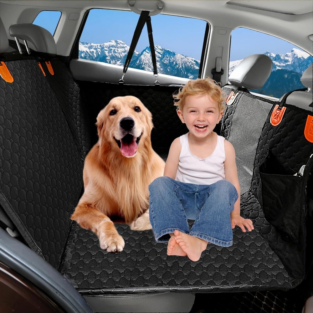 Waterproof Dog Car Hammock Seat Cover Back Seat Protector with Safety Harness Be